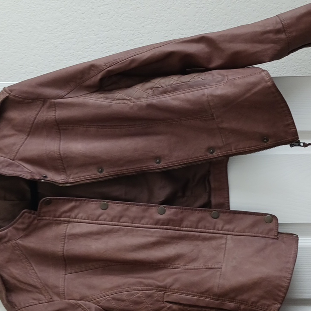 Bomber Jacket Faux Brown Leather Hei Hei Brand by Anthropologie  Size L